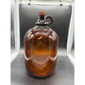 Vintage Duraglas Amber Glass One Gallon‎ Jug Finger Loop Handle Owens-Illinois